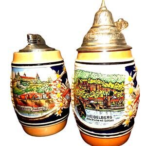 Rare Vintage Pair of Matching Steins Made in Germany